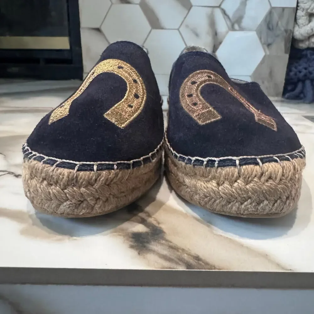 Cervera Women's Navy Blue Suede Lucky Horseshoe Espadrilles Size‎ 10 Casual